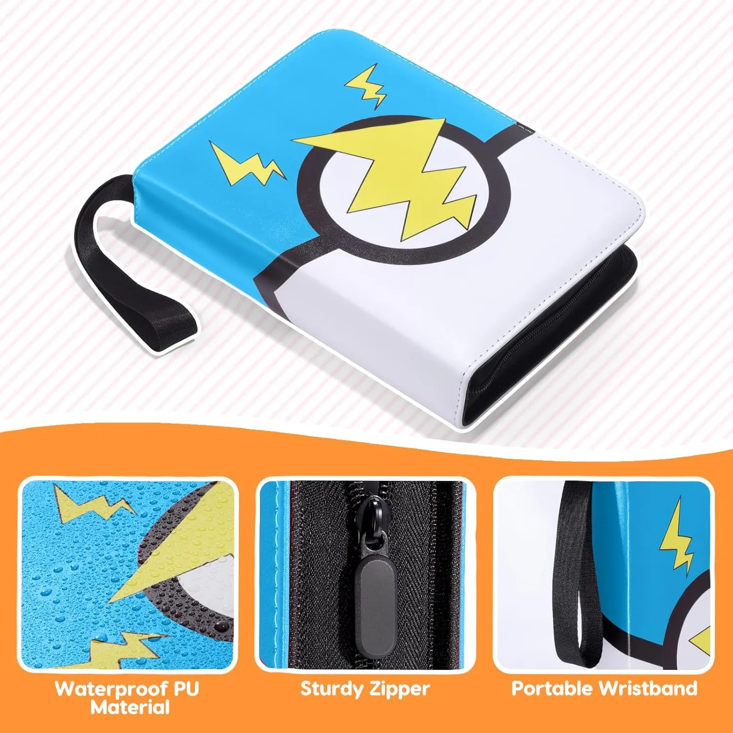 Card Binder 4-Pocket, Trading Card Collector with 50 Removable Sleeves, 400 Cards Pocket Portable Album Holder Book(Blue)