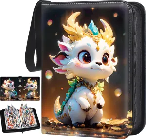 Card Binder for Pokemon Cards 4-pocket 400 Pockets.With 50 Removable Sleeves.Trading Card Holder Album Book Case for TCG.Boys Girls Toys Gift(PU Leather,Black)