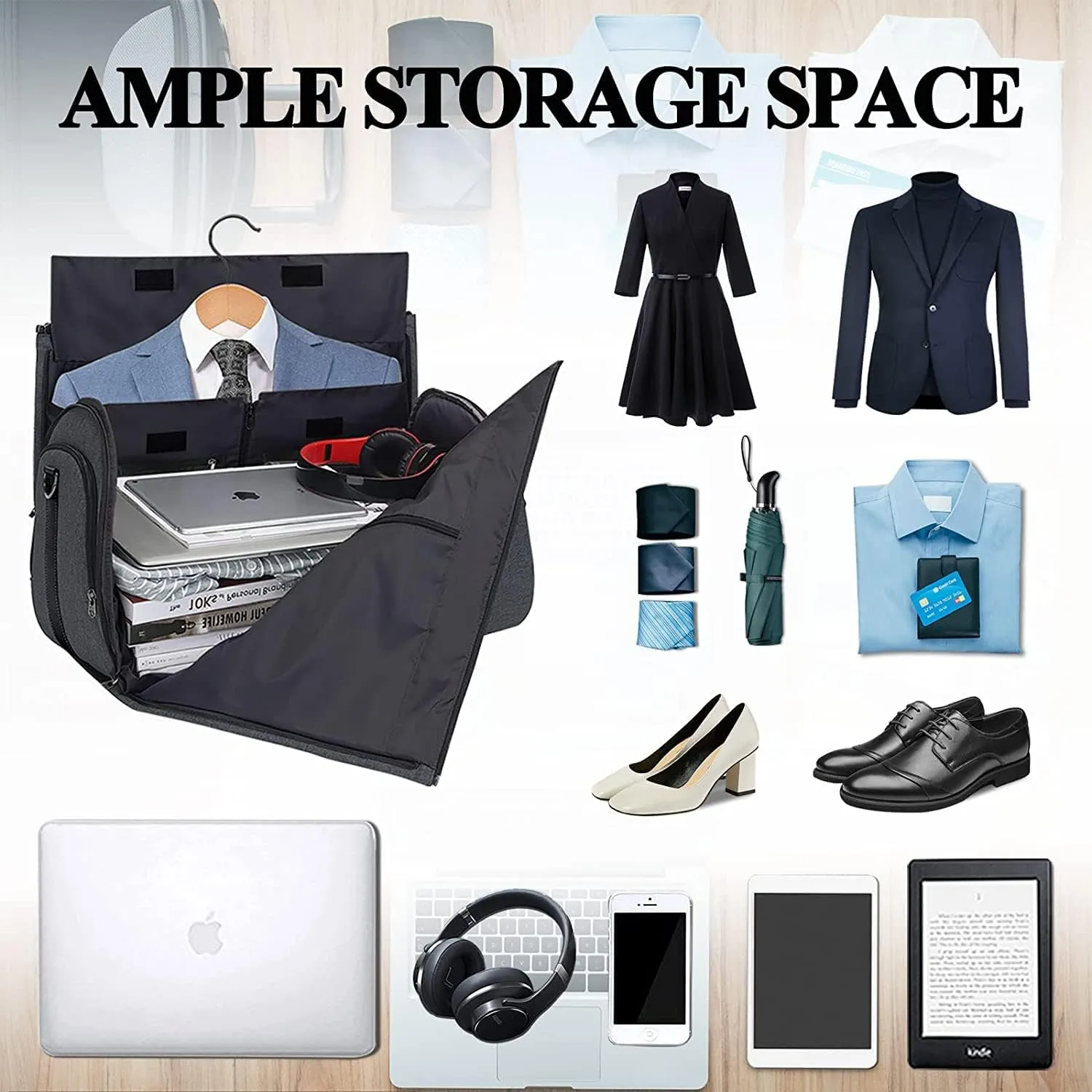 Carry On Garment Bag for Travel - Convertible Duffel for Suits, Dresses, Clothes - Weekend Bag With Shoe Compartment, Pockets, Shoulder Strap