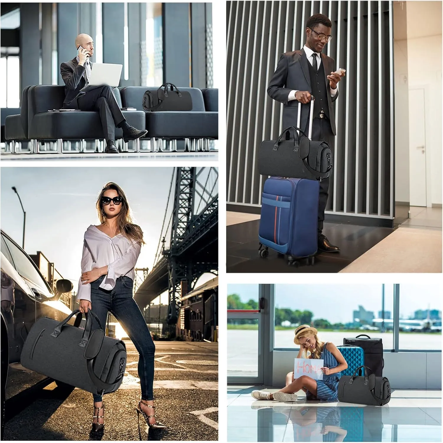 Carry On Garment Bag for Travel - Convertible Duffel for Suits, Dresses, Clothes - Weekend Bag With Shoe Compartment, Pockets, Shoulder Strap
