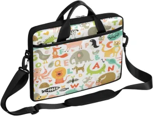 Cartoon Animals Alpha Letter Laptop Computer Bag Waterproof Shoulder Messenger Bag 13-15 inch Durable Laptop Tote Bag with Shoulder Strap Handle Lightweight Crossbody Briefcase