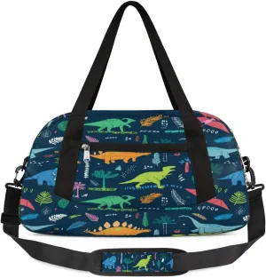 Cartoon Dinosaur Theme Duffel Bag for Women Men Travel Bag Small Gym Bag Waterproof Workout Overnight Tote Bag for Sport Dance Weekend Yoga