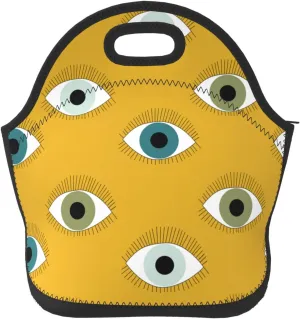cartoon eyeballs evil doodle fashion yellow Insulated Lunch box Food Bag Neoprene Handbag lunchbox Cooler warm Pouch Tote bag