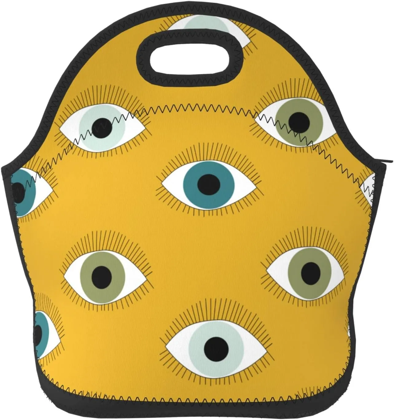 cartoon eyeballs evil doodle fashion yellow Insulated Lunch box Food Bag Neoprene Handbag lunchbox Cooler warm Pouch Tote bag