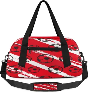 Cartoon Football Pattern Kids Duffel Bag Lightweight Waterproof Sports Gym Bag with Front Zipper Pocket Foldable Weekender Overnight Bag for School Practice Gymnastic Ballet