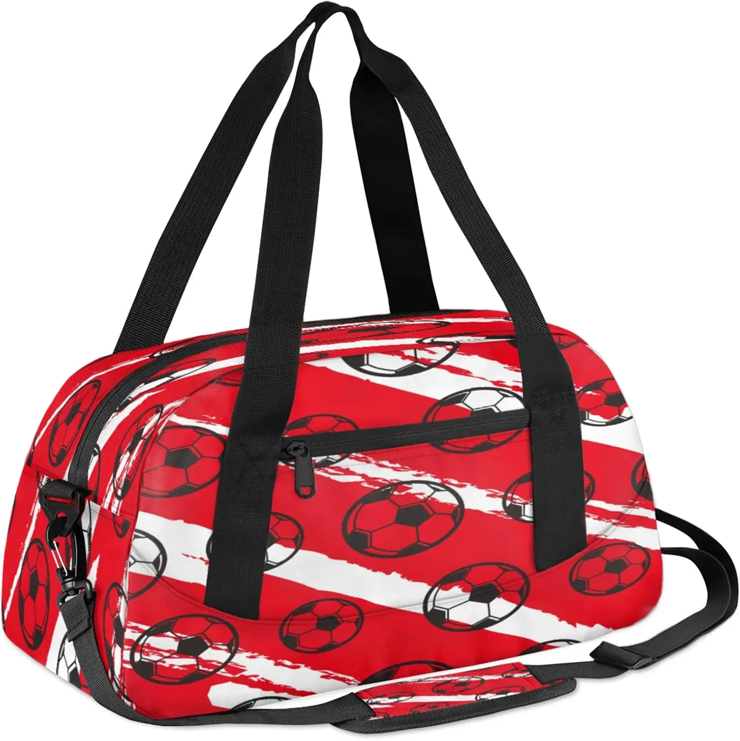 Cartoon Football Pattern Kids Duffel Bag Lightweight Waterproof Sports Gym Bag with Front Zipper Pocket Foldable Weekender Overnight Bag for School Practice Gymnastic Ballet