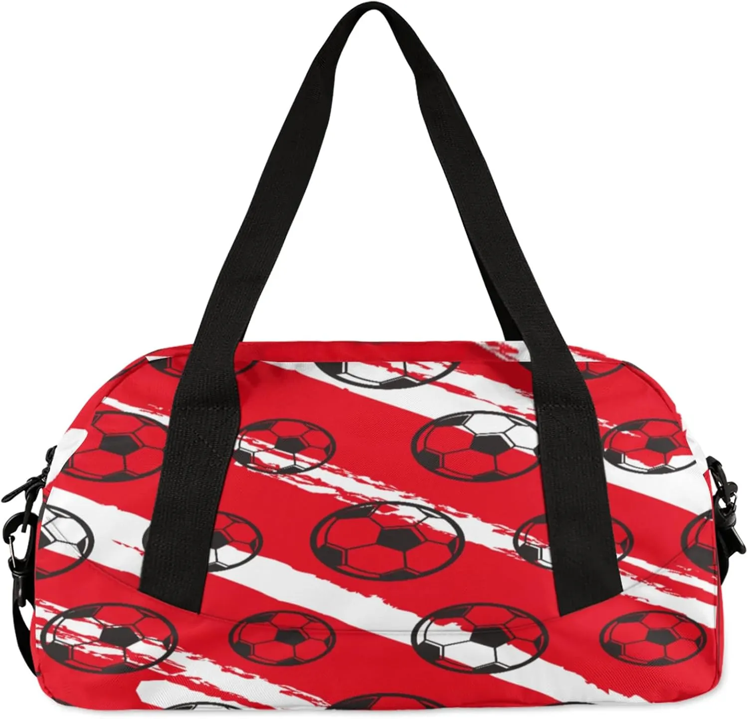 Cartoon Football Pattern Kids Duffel Bag Lightweight Waterproof Sports Gym Bag with Front Zipper Pocket Foldable Weekender Overnight Bag for School Practice Gymnastic Ballet