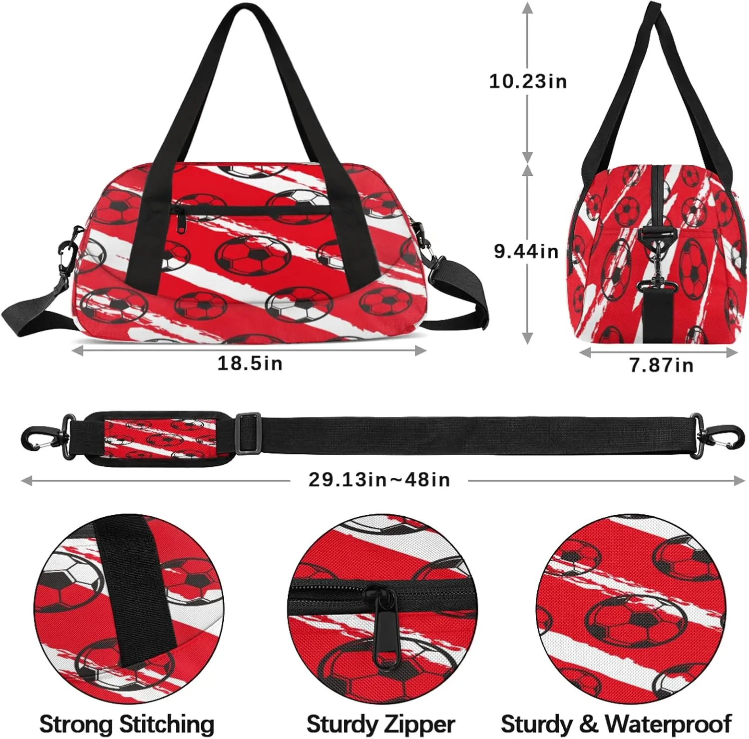 Cartoon Football Pattern Kids Duffel Bag Lightweight Waterproof Sports Gym Bag with Front Zipper Pocket Foldable Weekender Overnight Bag for School Practice Gymnastic Ballet