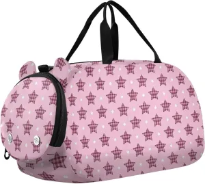 Cartoon Peach Checkered Plaid Stars Gym Duffel Bag with Shoes Compartment Multifunctional Gymnastics Sports Bag for Travel, Sports, Fitness & Workout bolsos de para hombre