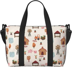Cartoon Village Map Travel Bag Weekender Bags for Women Men Carry on Overnight Bag Tote Bag Yoga Gym Bag With Adjustable Straps for Gym, Work, Personal Items