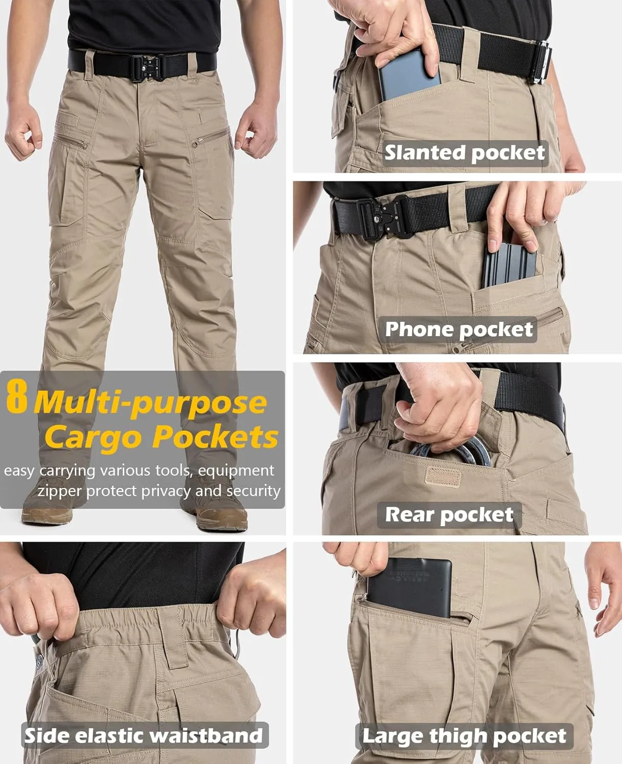 CARWORNIC Men's Lightweight Tactical Pants Ripstop Military Cargo Pants Water Resistant Outdoor Hiking Work Pants