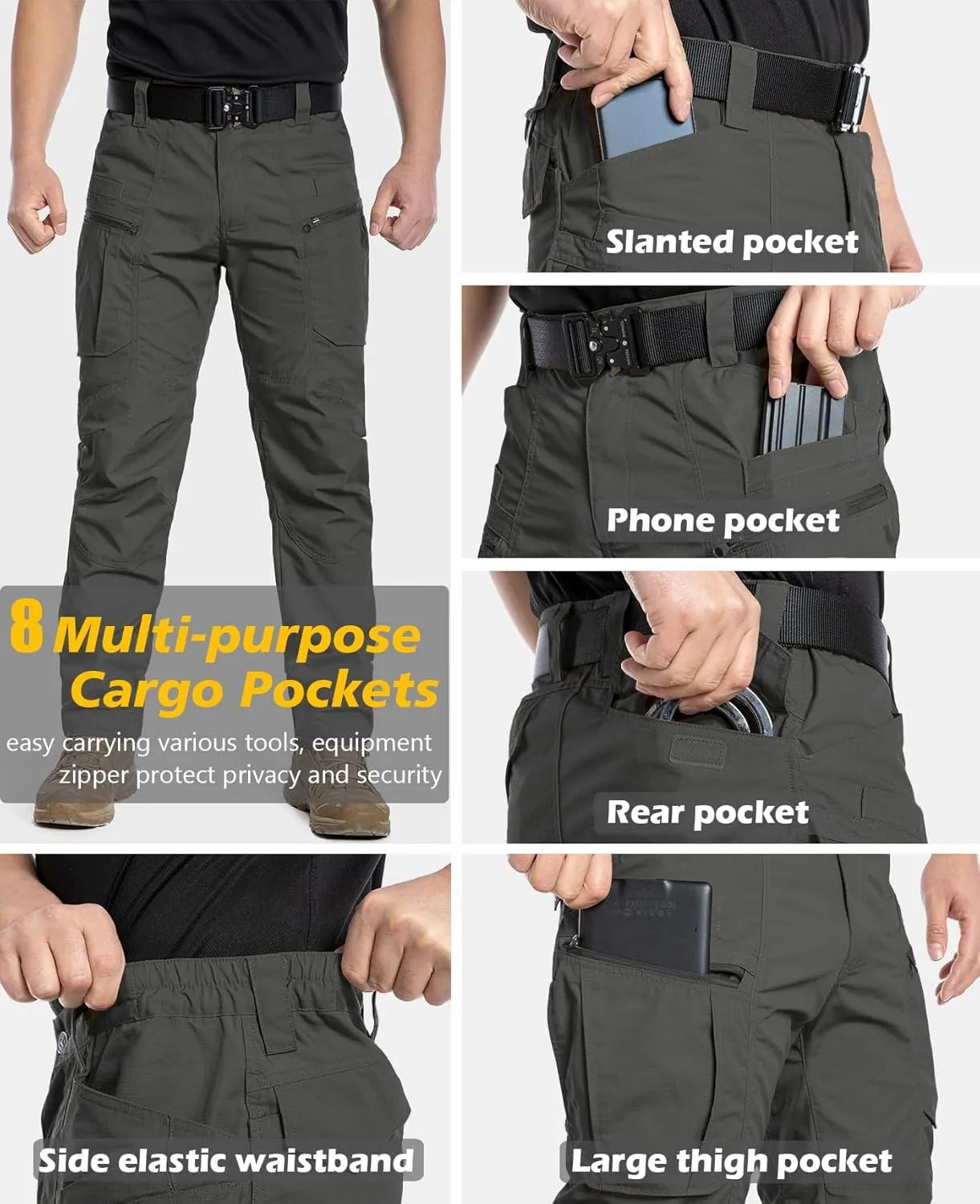 CARWORNIC Men's Lightweight Tactical Pants Ripstop Military Cargo Pants Water Resistant Outdoor Hiking Work Pants