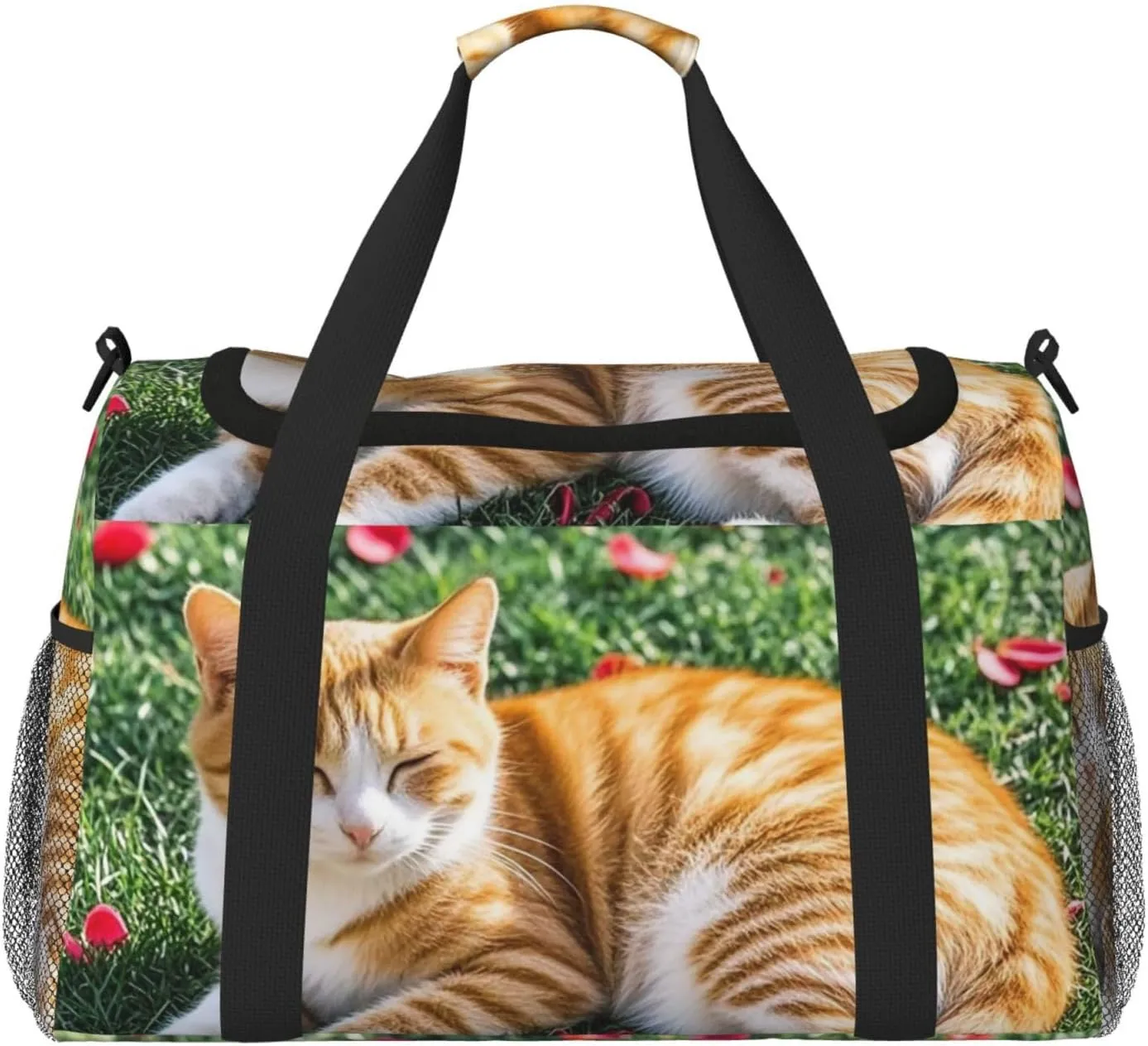 Cat And Petals Travel Duffel Bag Lightweight Waterproof Carry On Tote Bag Foldable Weekender Overnight Bags Sport Gym Bag For Women Men