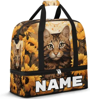 Cat Printing Custom Foldable Duffle Bag with Shoes Compartment Personalized Large Capacity Waterproof Travel Weekender Bag Overnight Bag for Sports Gym