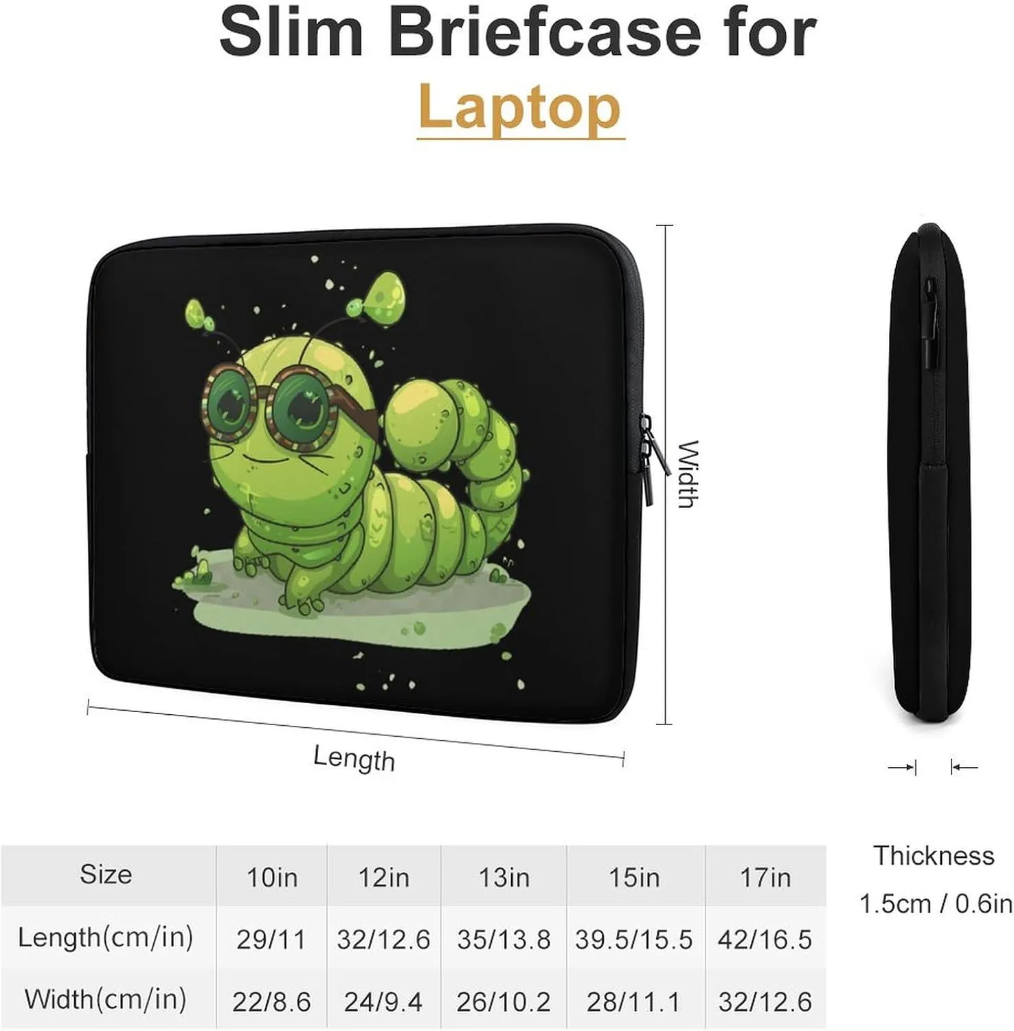 Caterpillar Glasses Insect Bug Laptop Sleeve Case Protective Computer Bag Carrying Briefcase for Men Women