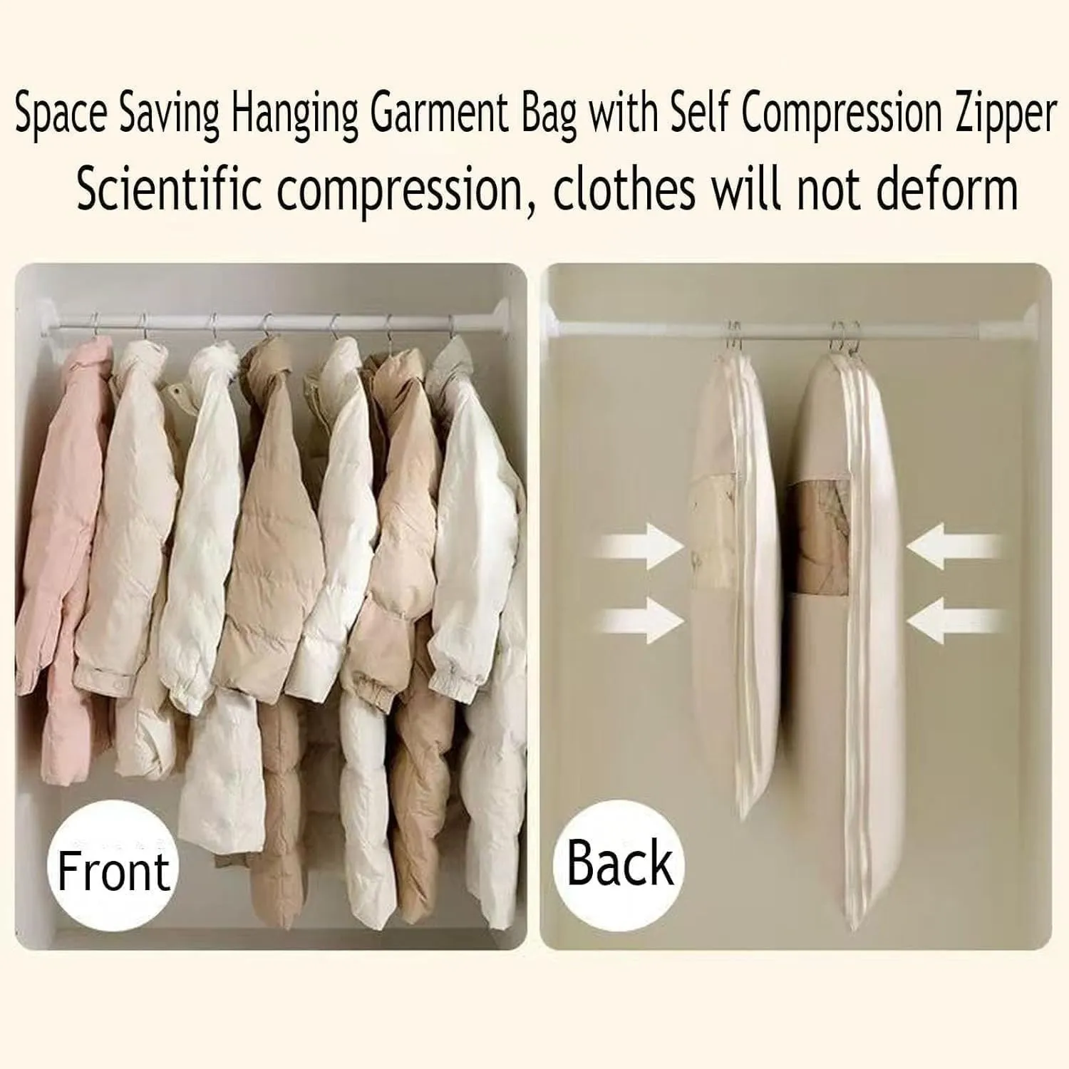 Cautiecimal 2025 Space Saving Hanging Garment Bag with Self Compression Zipper, Space Saver Closet Organizers, Dust Cover Clothes Bags for down Coat, for Closet Storage (Pink M L)