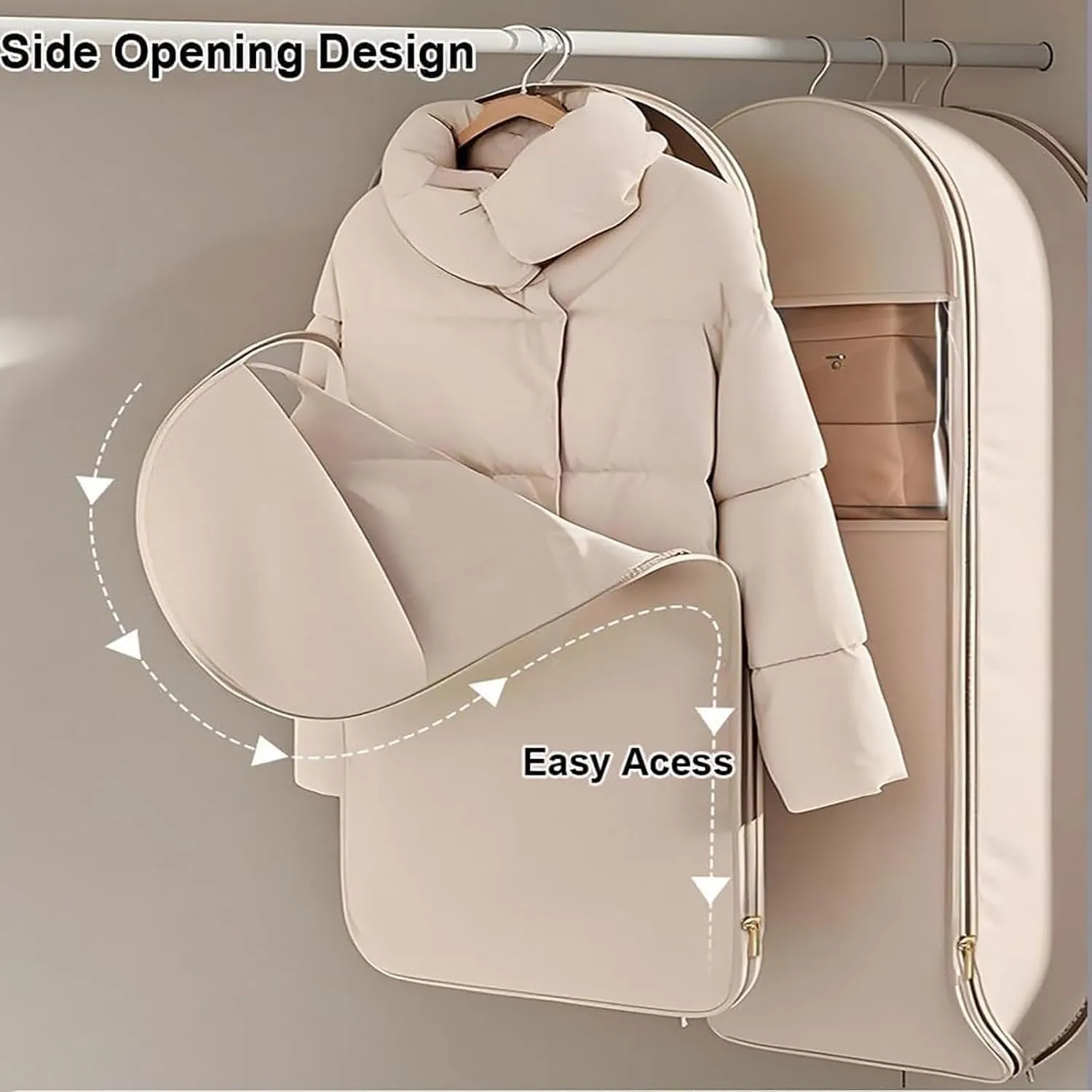 Cautiecimal 2025 Space Saving Hanging Garment Bag with Self Compression Zipper, Space Saver Closet Organizers, Dust Cover Clothes Bags for down Coat, for Closet Storage (Pink M L)
