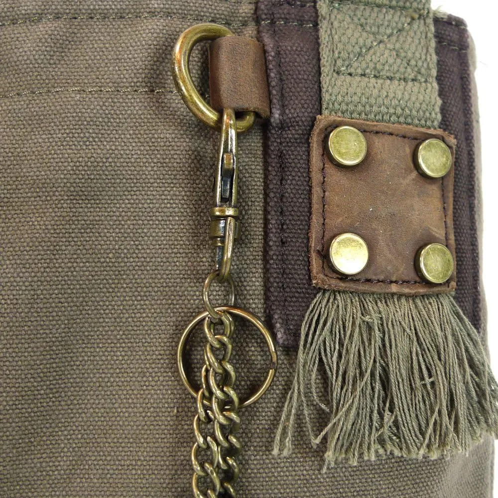CHALA Handbags Brown/Olive Canvas Patch Cross-body Messenger Bags with 2021 new Key-fob
