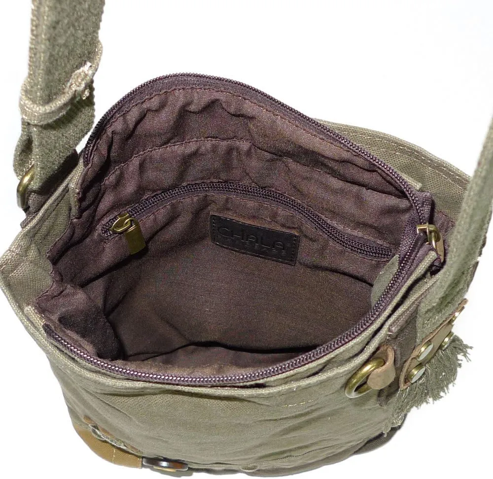 CHALA Handbags Brown/Olive Canvas Patch Cross-body Messenger Bags with 2021 new Key-fob