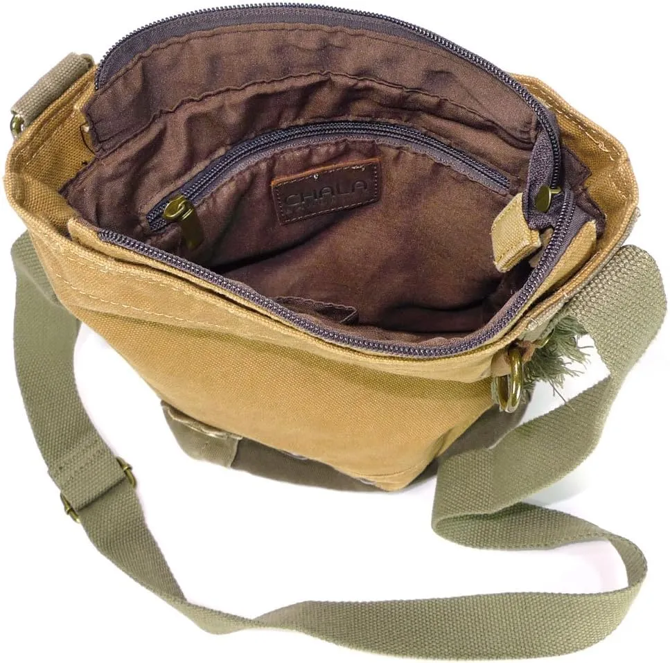 CHALA Handbags Brown/Olive Canvas Patch Cross-body Messenger Bags with 2021 new Key-fob