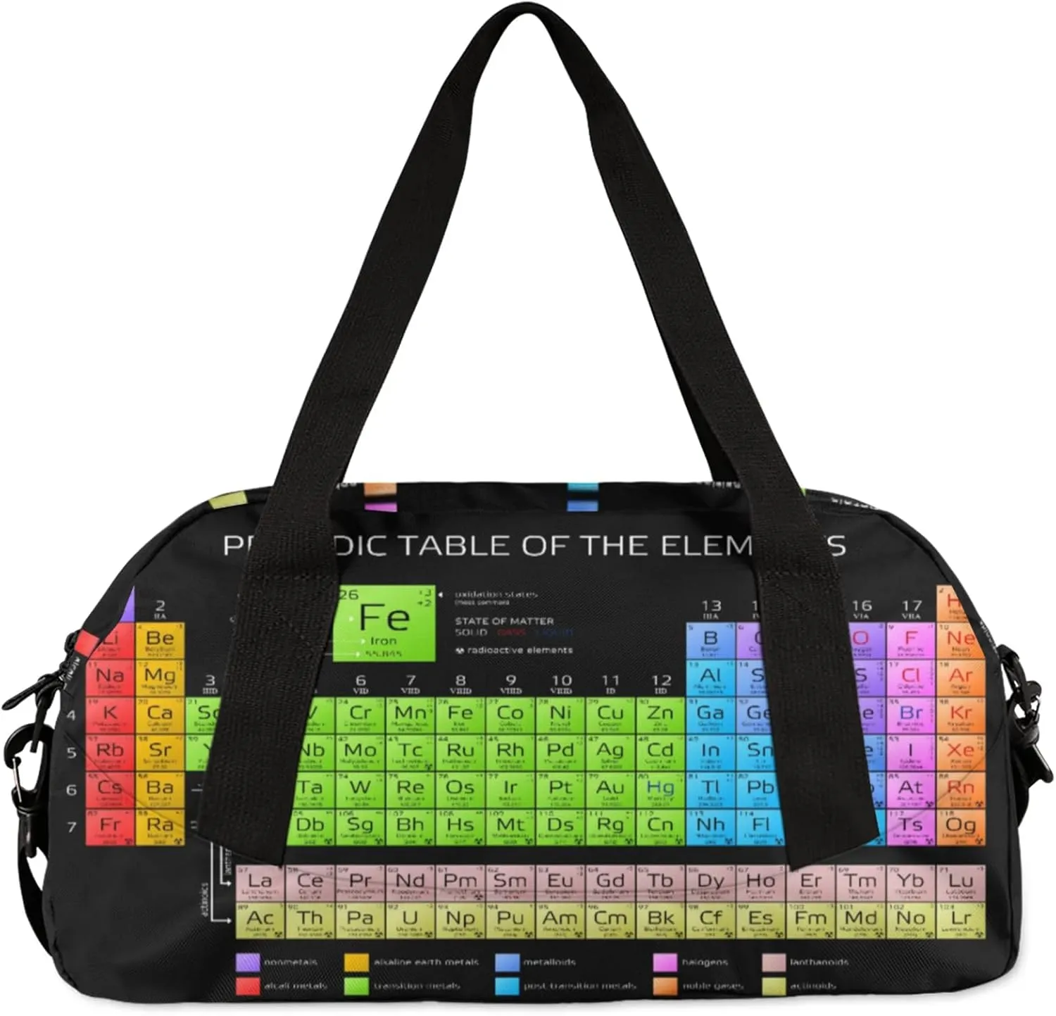 Chemistry Period Table Of The Element Kids Duffel Bag Lightweight Waterproof Sports Gym Bag with Front Zipper Pocket Foldable Weekender Overnight Bag for School Practice Gymnastic Ballet