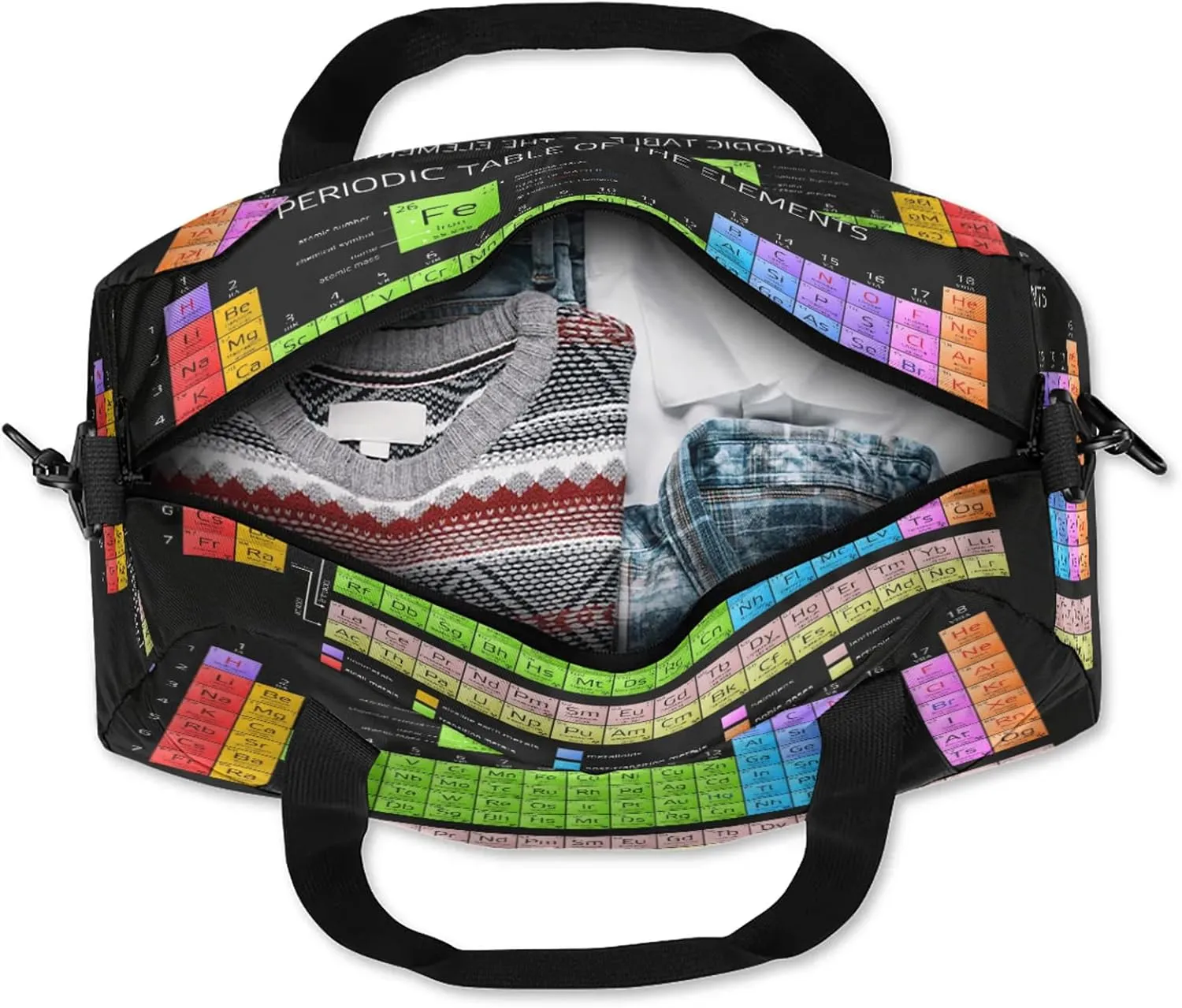 Chemistry Period Table Of The Element Kids Duffel Bag Lightweight Waterproof Sports Gym Bag with Front Zipper Pocket Foldable Weekender Overnight Bag for School Practice Gymnastic Ballet