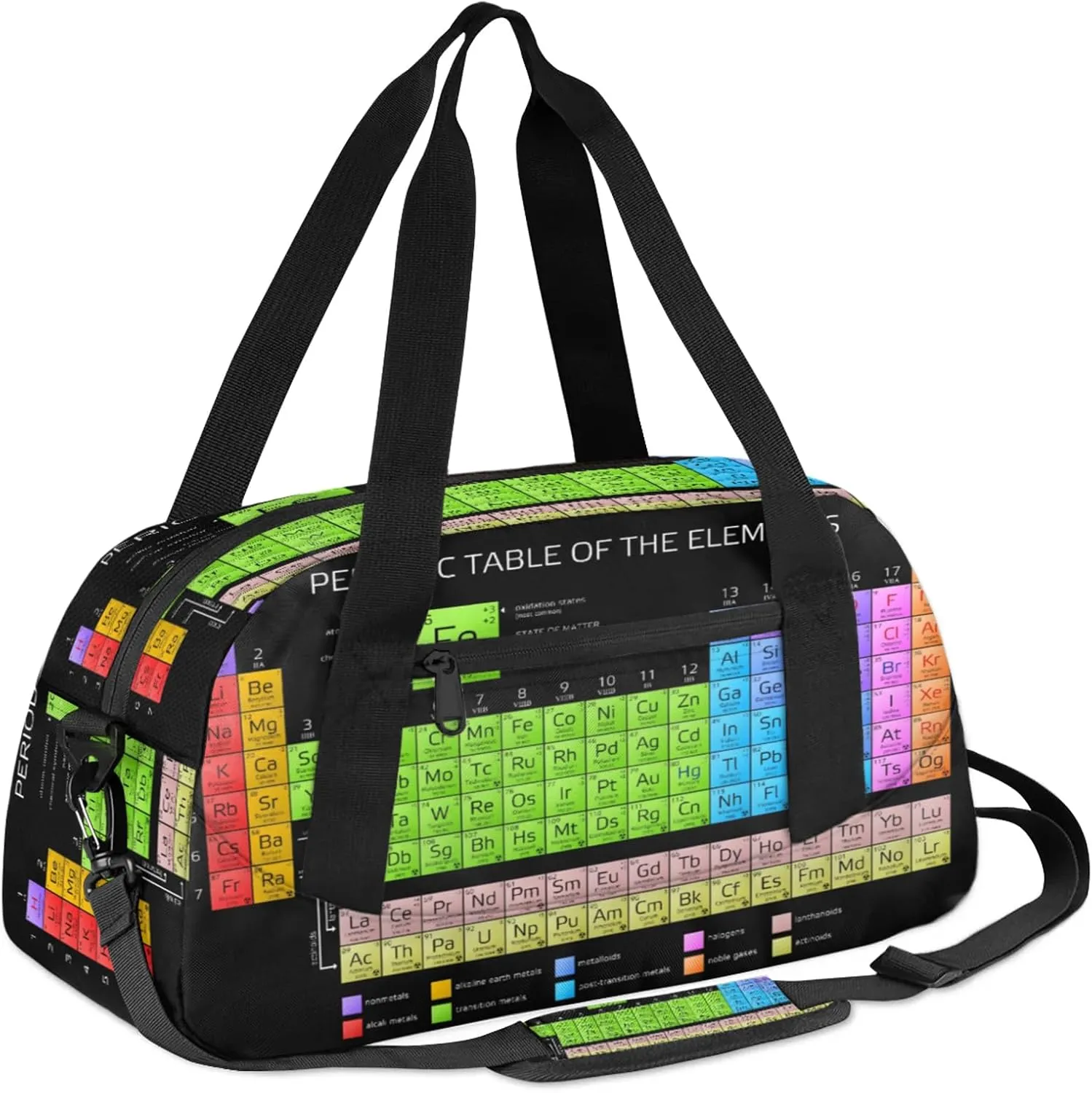 Chemistry Period Table Of The Element Kids Duffel Bag Lightweight Waterproof Sports Gym Bag with Front Zipper Pocket Foldable Weekender Overnight Bag for School Practice Gymnastic Ballet