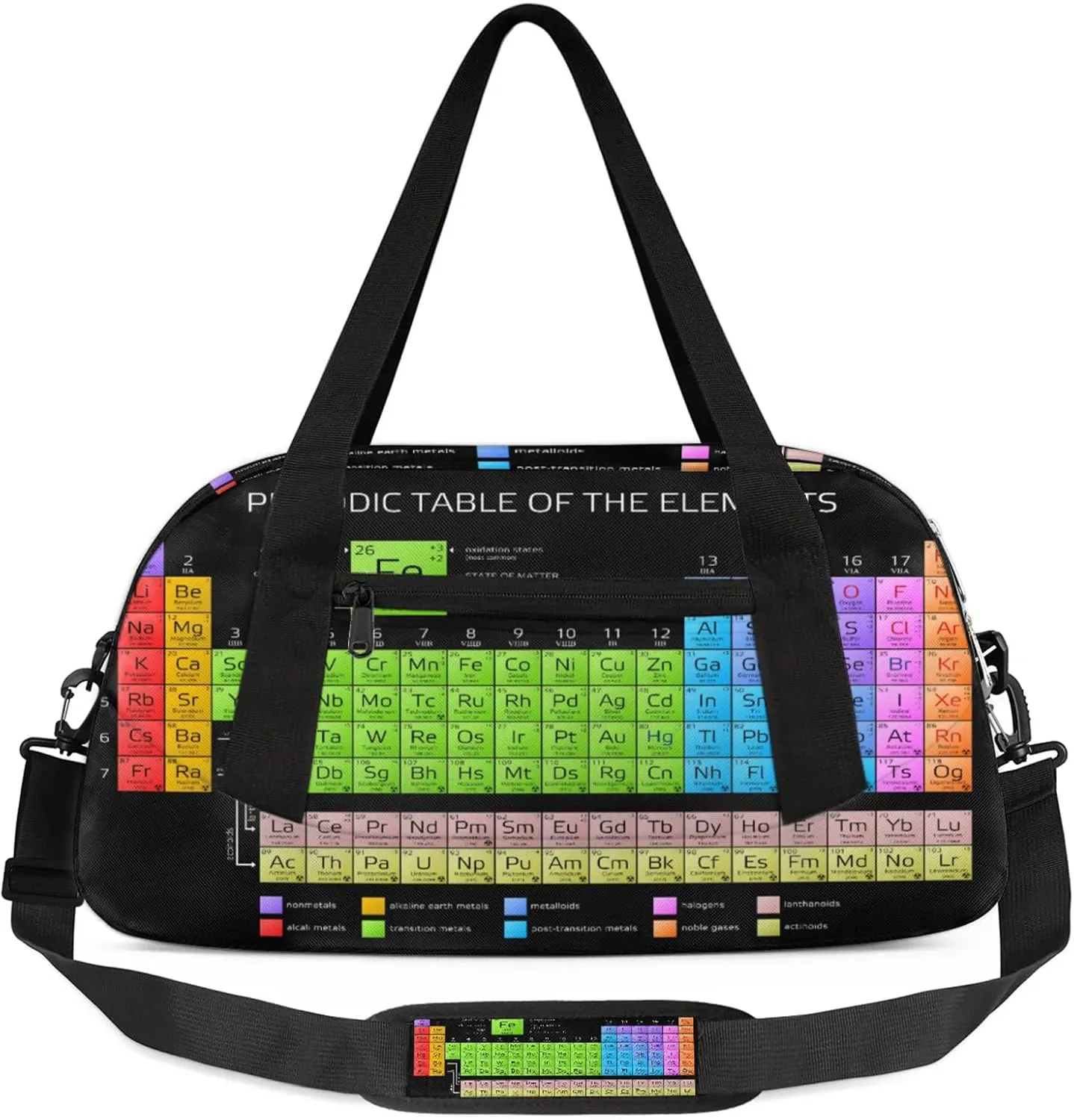 Chemistry Period Table Of The Element Kids Duffel Bag Lightweight Waterproof Sports Gym Bag with Front Zipper Pocket Foldable Weekender Overnight Bag for School Practice Gymnastic Ballet