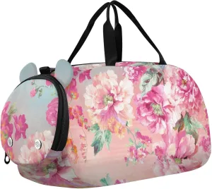 Chic Rose Pink Peony Flowers Duffel Bags for Boys Small Gym Bags for Teens Dance Bag for Girls