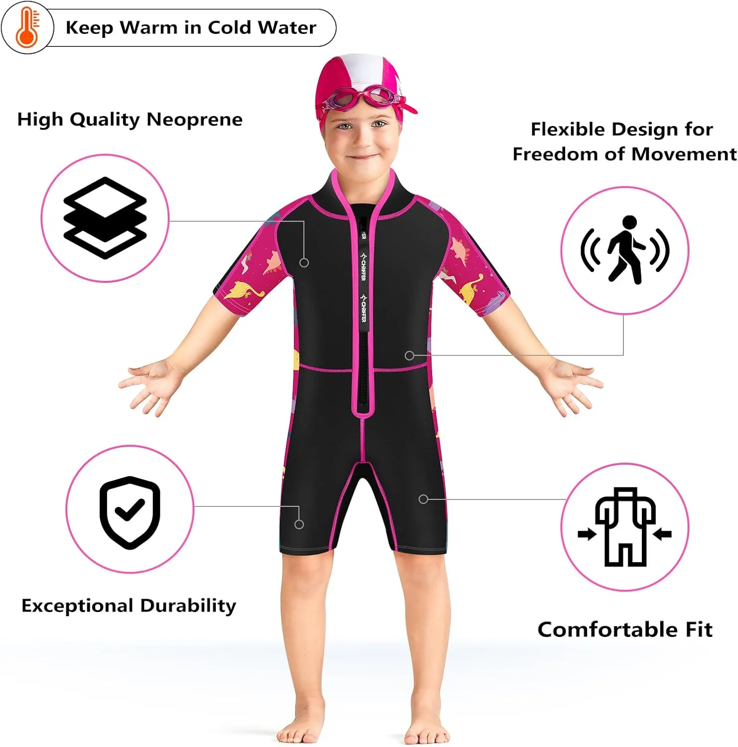 Chriffer Kids Wetsuit Shorty Wet Suit for Girls Boys Front Zip 2mm Neoprene Thermal Short Sleeves for Toddler/Kid/Youth/Teens Keep Warm for Diving Surfing Swimming Water Sports