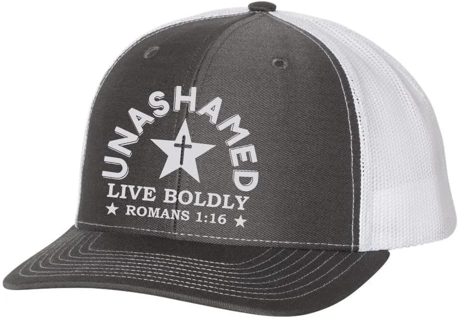 Christian Unashamed Live Boldly Romans 1:16 Mens Embroidered Mesh Back Trucker Hat