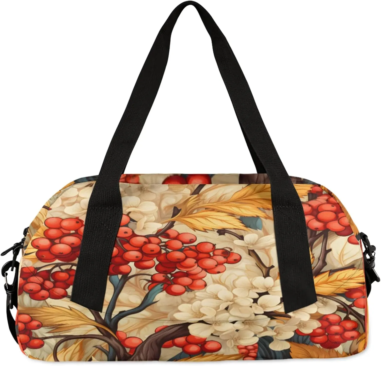 Christmas Flowers Berries Kids Duffel Bag Lightweight Waterproof Sports Gym Bag with Front Zipper Pocket Foldable Weekender Overnight Bag for School Practice Gymnastic Ballet
