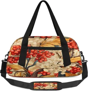 Christmas Flowers Berries Kids Duffel Bag Lightweight Waterproof Sports Gym Bag with Front Zipper Pocket Foldable Weekender Overnight Bag for School Practice Gymnastic Ballet