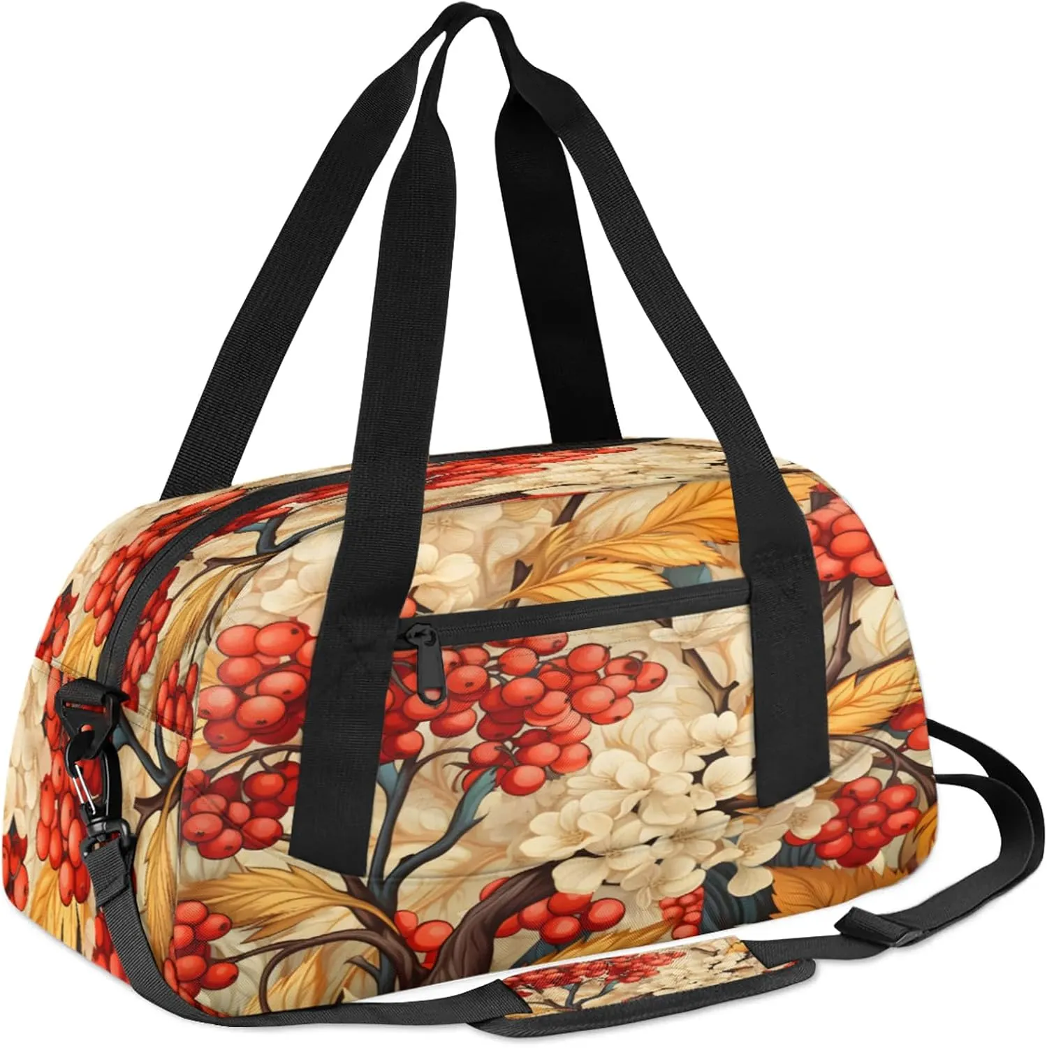 Christmas Flowers Berries Kids Duffel Bag Lightweight Waterproof Sports Gym Bag with Front Zipper Pocket Foldable Weekender Overnight Bag for School Practice Gymnastic Ballet