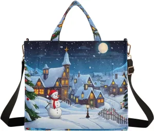 Christmas Moon Village Crossbody Bag Women Corduroy Tote Bags Casual Shoulder Handbag Hobo Messenger Bag, S