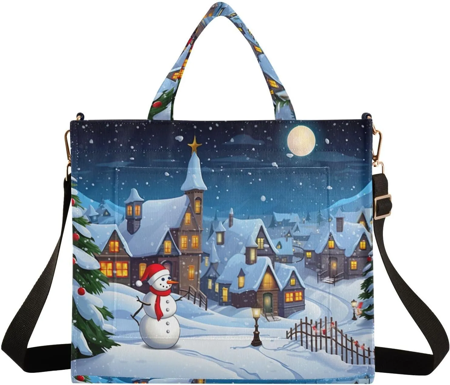 Christmas Moon Village Crossbody Bag Women Corduroy Tote Bags Casual Shoulder Handbag Hobo Messenger Bag, S