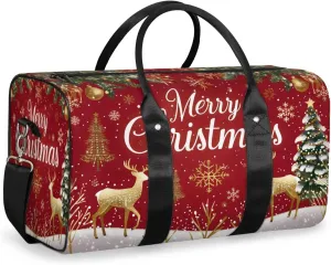 Christmas Themed Travel Duffle Bag, Sports Gym Bags for Women Men, Carry On Weekender Overnight Workout Airplane Trips Bag