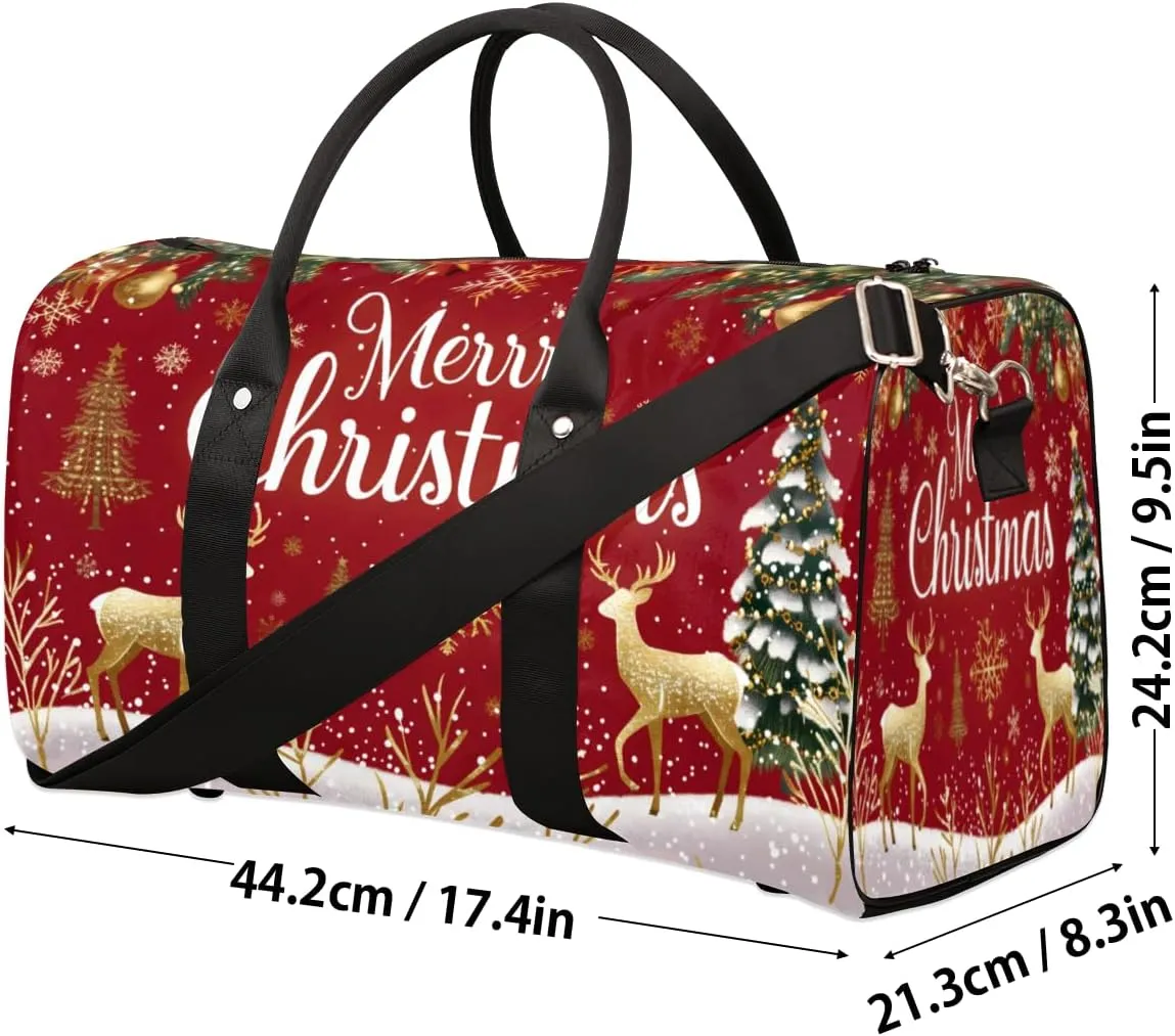 Christmas Themed Travel Duffle Bag, Sports Gym Bags for Women Men, Carry On Weekender Overnight Workout Airplane Trips Bag