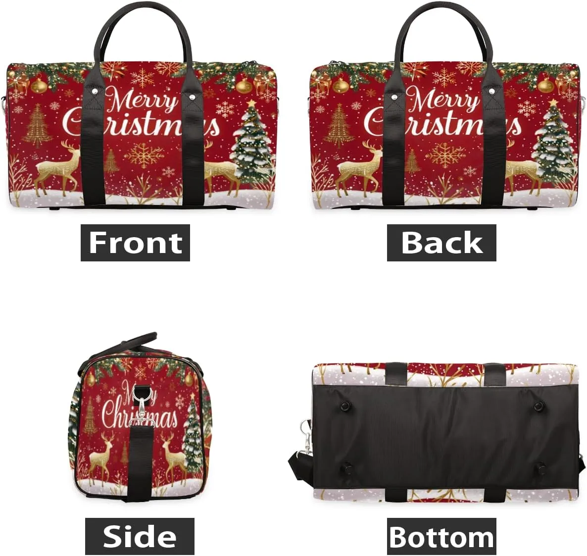 Christmas Themed Travel Duffle Bag, Sports Gym Bags for Women Men, Carry On Weekender Overnight Workout Airplane Trips Bag