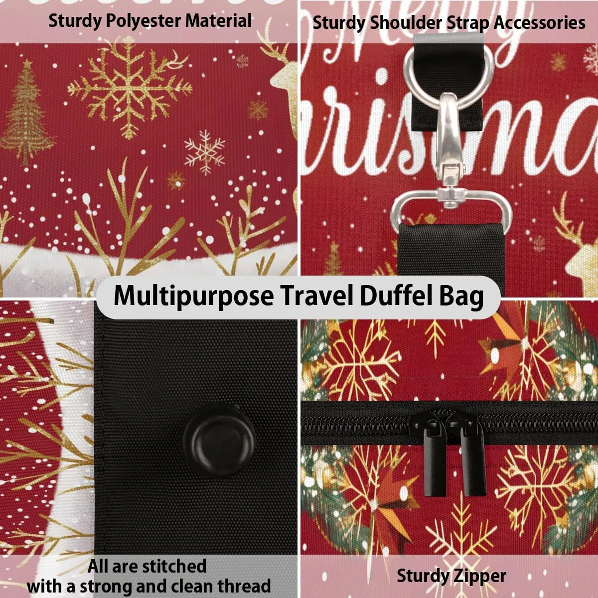 Christmas Themed Travel Duffle Bag, Sports Gym Bags for Women Men, Carry On Weekender Overnight Workout Airplane Trips Bag