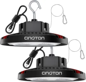 CINOTON 160W UFO LED High Bay Light, Aluminum LED Shop Lights with 24000LM, 5000K Commercial Bay Lighting for Warehouse Garage Workshop Factory Hall, 6' Cable & Safety Rope, ETL Listed 2 Pack