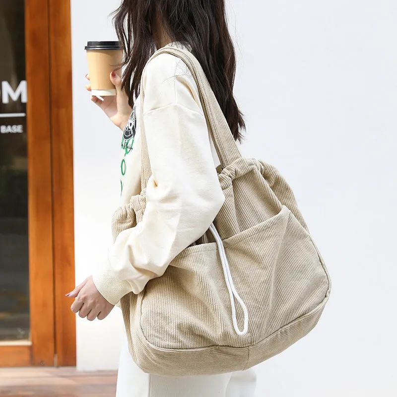 Clara – Corduroy Tote with Spacious Pockets and Fabric Handles