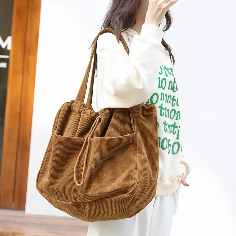 Clara – Corduroy Tote with Spacious Pockets and Fabric Handles