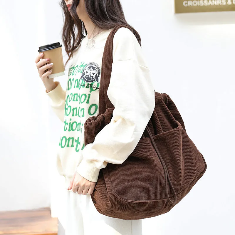 Clara – Corduroy Tote with Spacious Pockets and Fabric Handles