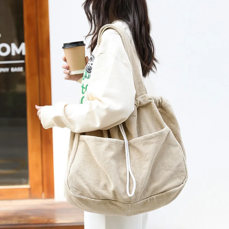 Clara – Corduroy Tote with Spacious Pockets and Fabric Handles