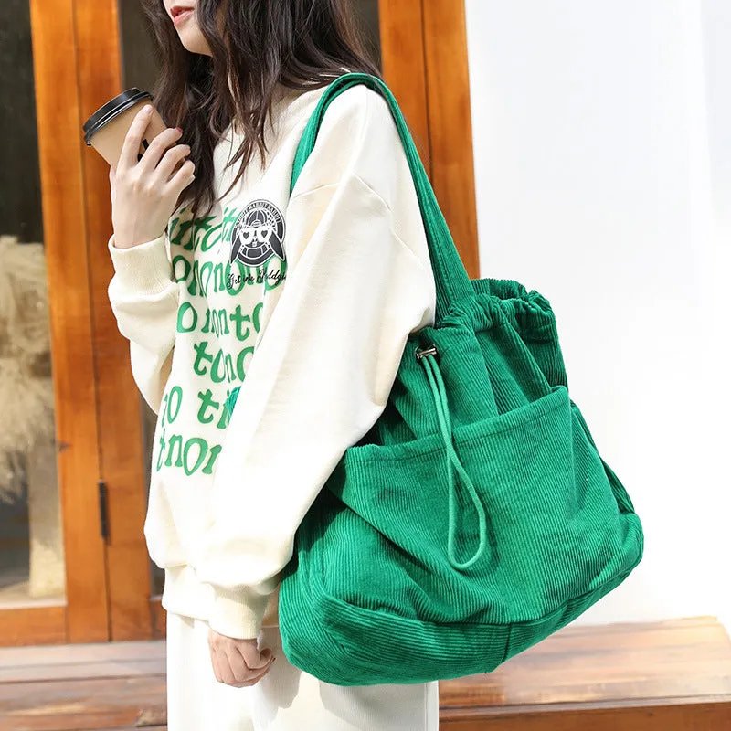 Clara – Corduroy Tote with Spacious Pockets and Fabric Handles