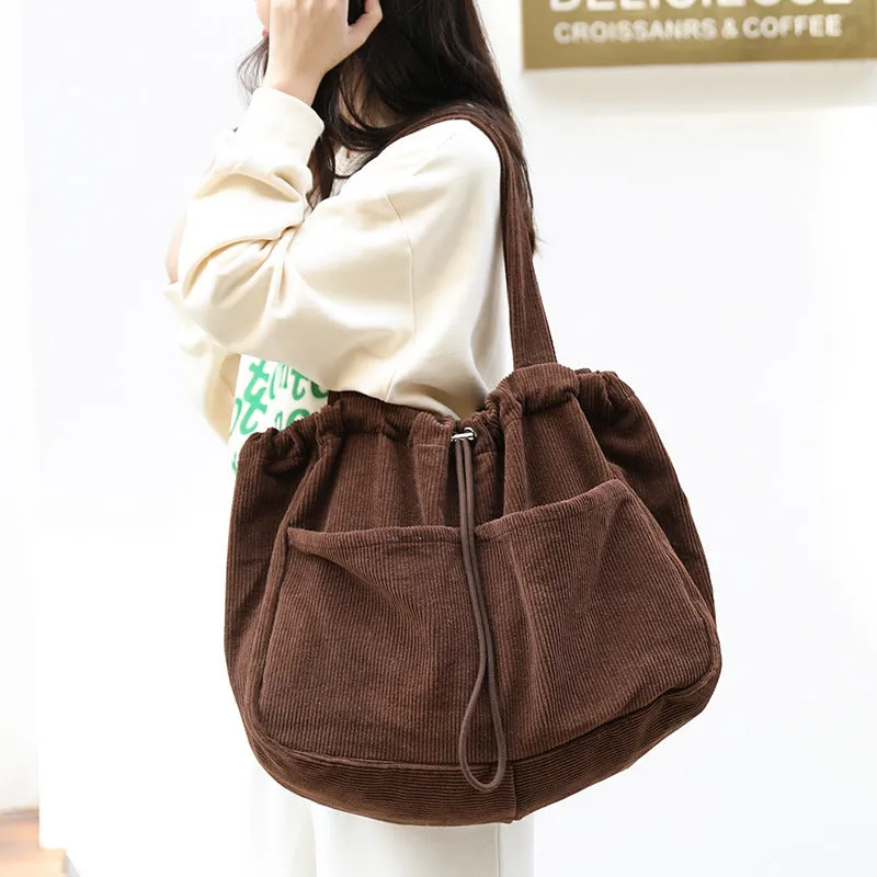 Clara – Corduroy Tote with Spacious Pockets and Fabric Handles
