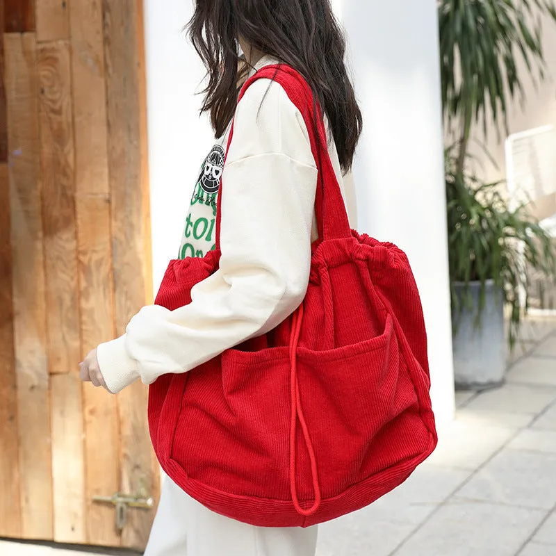 Clara – Corduroy Tote with Spacious Pockets and Fabric Handles