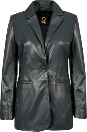 Classic 2-Button Lambskin Leather Blazer Women - Casual Coat Long Sleeves Suit Style Real Leather Jacket for Women