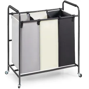 Clothes Hamper Laundry Sorting cart 3 Wheeled Rolling Dirty Clothes Basket Oxford Fabric Detachable Laundry Bag Bedroom Bathroom Laundry cart Laundry Basket